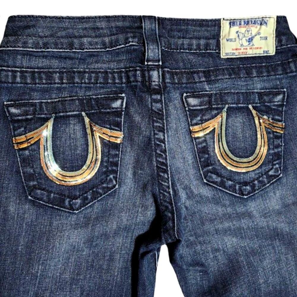 True Religion Rare Vintage Sequin Horseshoe Skinny Jeans Made in USA Size 27